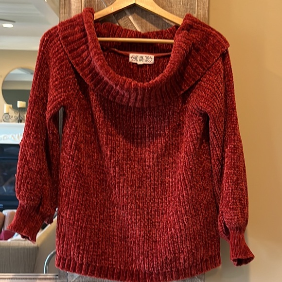 Cozy Rich Chenille Plush Cowl Neck Sweater Womens Medium Rust - Picture 14 of 15